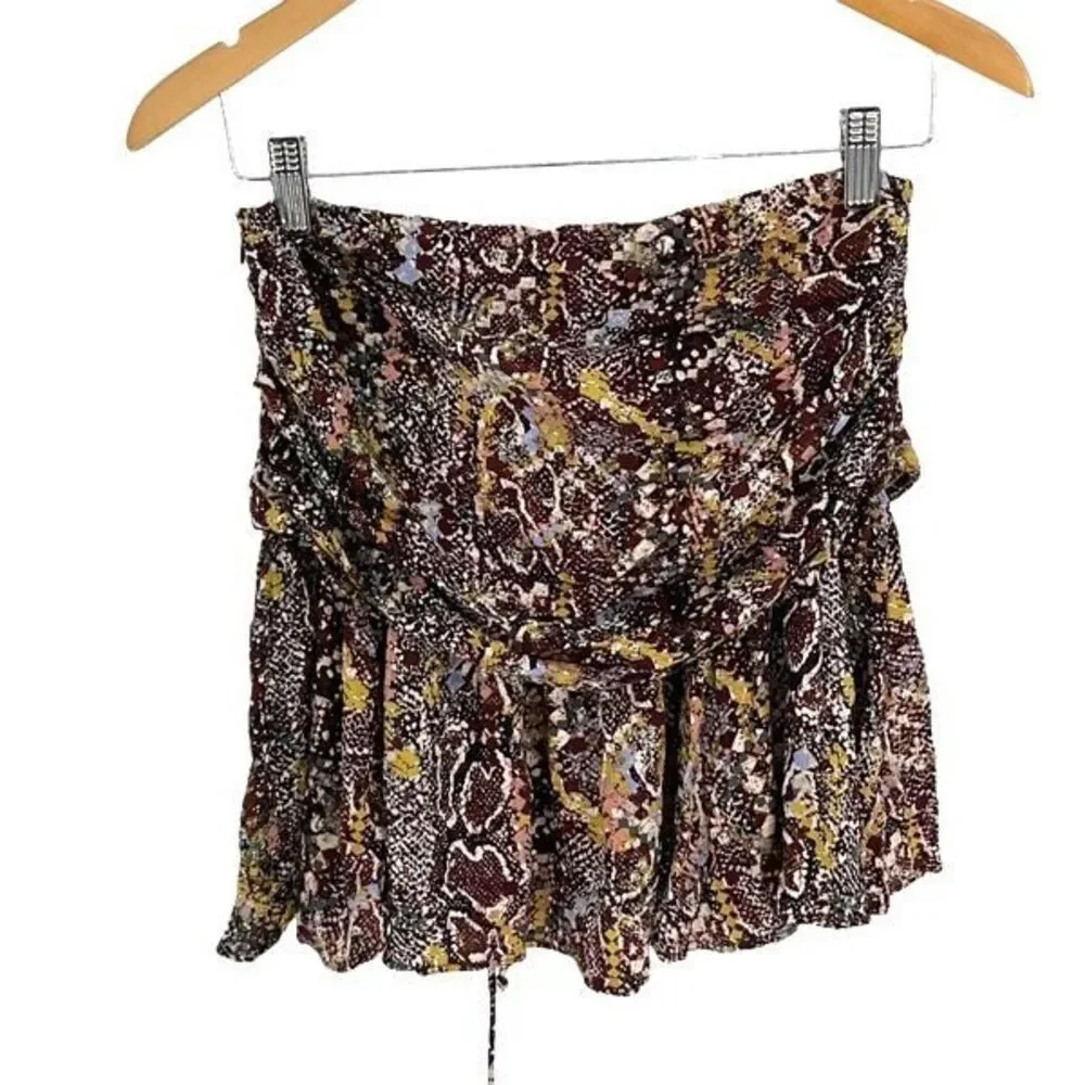 Free‎ People Womens Animal Print Boho Flowy Mini Skirt Brown Size 2 NWT